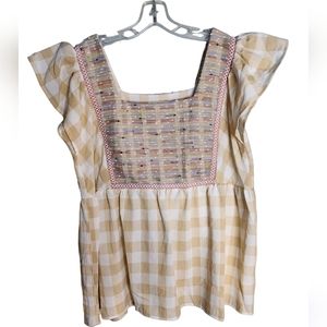 Entro women's white tan multi ruffled sleeve top size XL